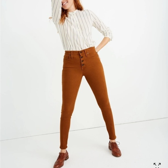 Madewell Denim - Madewell 9" Mid-Rise Skinny Jeans Garment-Dyed Button-Front Edition Burnt Sienna
